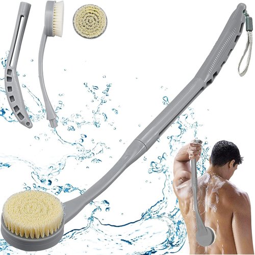 Back Brush Long Handle for Shower, 20.5” Bath Brush, Back Scrubber, Shower Body Brush with Curved Handle for Elderly Disabled, Limited Mobility, Frozen Shoulder,Men and Women
