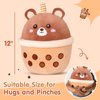 CozyWorld Bear Boba Tea Plush,Boba Bear Plush Pillow,Cute Bubble Tea Bear Stuffed Animal,Soft Boba Bear Plushie,Pearl Milk Tea Plush Toy Birthday Christmas Valentines Gifts for Kids (Brown,12 inch)