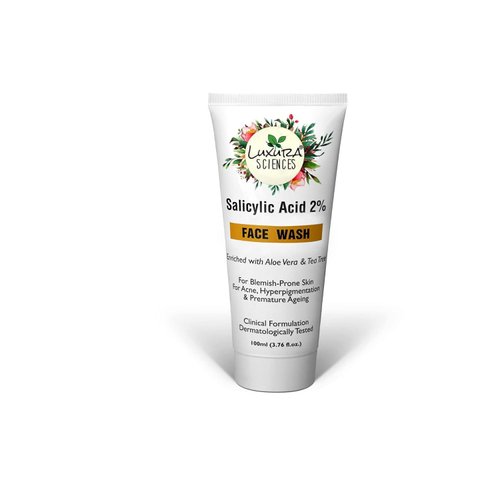 Luxura Sciences 2% Salicylic Acid Anti Acne Gel Face Wash | Fights Acne & Unclog Pores | Controls Excess Oil & Sebum | Tea Tree Infused Facial Cleanser | 3.38 Fl Oz/100ml