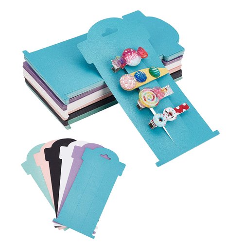 PH PandaHall 108pcs Hair Bow Cards 6 Colors Hair Clip Display Cards 6 x 3” Rectangular Paper Card...