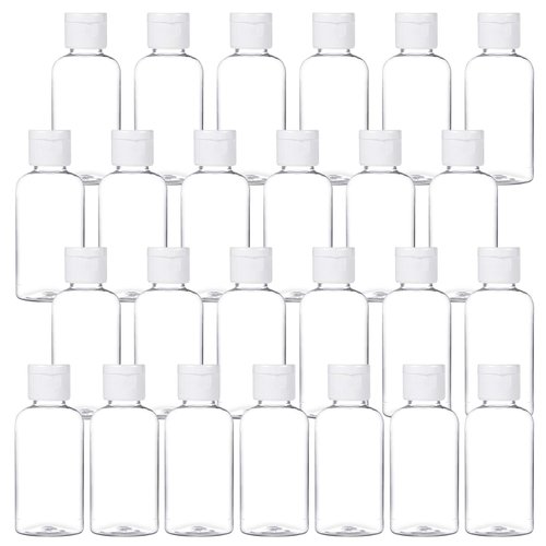 50ML Plastic Empty Bottles Clear Travel Containers Travel Size Bottles with Flip Cap, HDPE Squeezable Refillable Toiletry/Cosmetic Bottles - Set of 25 - Oval Design (clear)