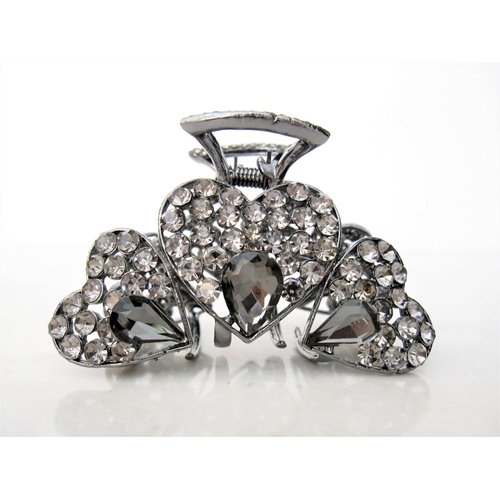 Generic Medium smoke gray crystal metal heart hair claw clip bridal clip