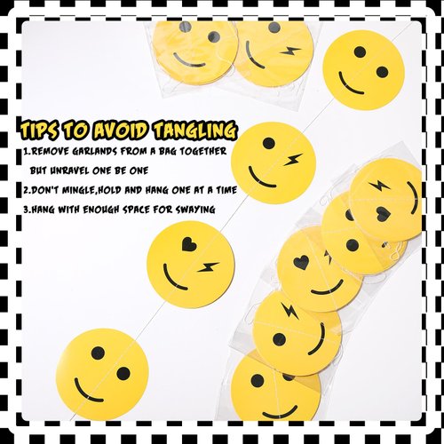 Sinload 8 Pieces Smile Face Party Decorations Yellow Smile Garland Banners Preppy Smile Paper Cutouts for One Happy Dude Birthday Party Favors Classroom Supplies