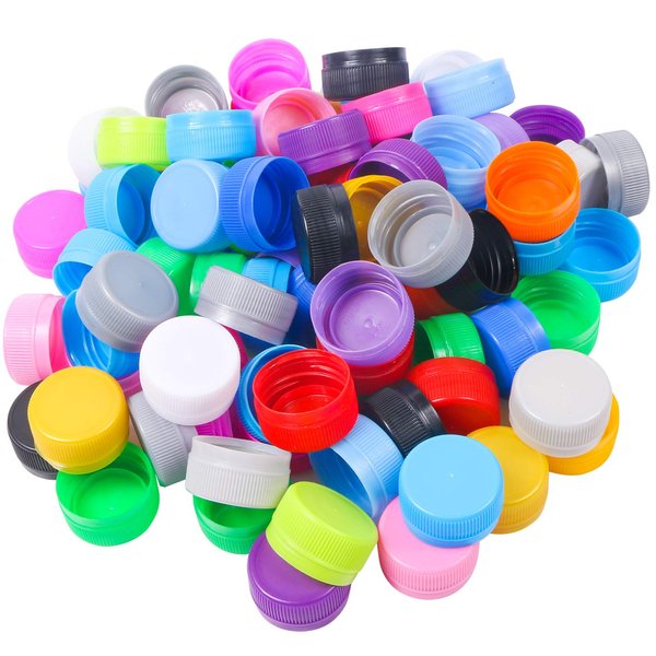 100 pcs Plastic Bottle Caps DIY Craft Plastic Bottle Lids Color Bottle Tops for Intelligence Development Stickes,1.2 inch (Mixed Color)