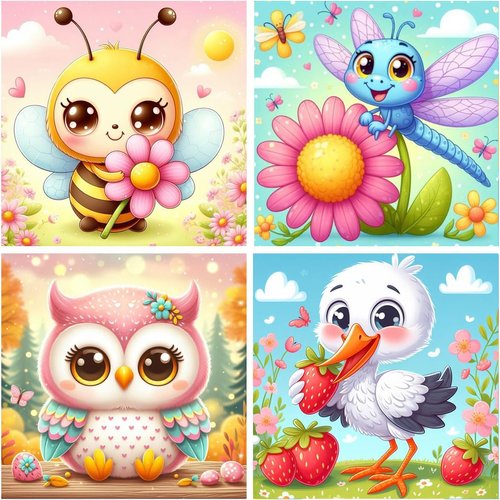 MXCFZX 4 Pack Paint by Numbers for Kids - Paint by Number for Kids Beginners Easy Acrylic Watercolor Paint Numbers Canvas Arts for Kids Ages 8-12, Oil Painting Paint by Number Kits for Decoration8x8in