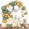 Amandir 153pcs Sage Green Balloon Garland Arch Kit, Different Sizes 18 12 10 5 inch Green Blush Gold Latex Metallic Confetti Gold Balloons for Birthday Baby Shower Wedding Safari Forest Decorations