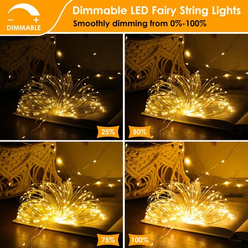 Mlambert 3 Pack 33FT Fairy Lights Battery Operated with Remote and Timer, Waterproof Dimmable 8 Modes 100 LEDs Twinkle Lights for Indoor Outdoor Decor