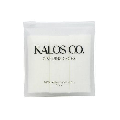 KALOS CO. 3 pack organic face cloths made with 100% organic cotton, organic muslin facial cloths, cotton organic wash cloths, organic skin care, cloths for face wash cloths