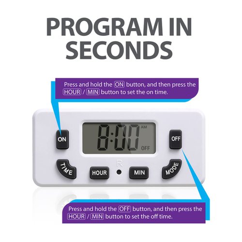 Fosmon 24 Hour Programmable Digital Timer for Eletrical Outlets, Indoor Plug-in Light Timer Switch, Grow Light Timer 125V 15A Electric Wall Timer for Small Applicance, Lamp, Aquarium, Reptile Lights