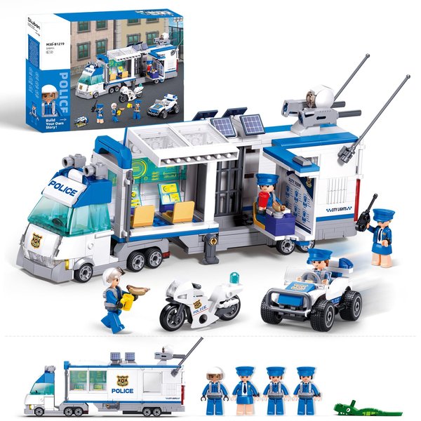 Police Car Command Center Police Truck, Police Mobile Car Building Toy, Motorcycle, Police Cop Patrol, 4 Minifigures Compatible with Lego City Police Transporter Truck, Ideal Gift 6-12 Kids, 510pcs