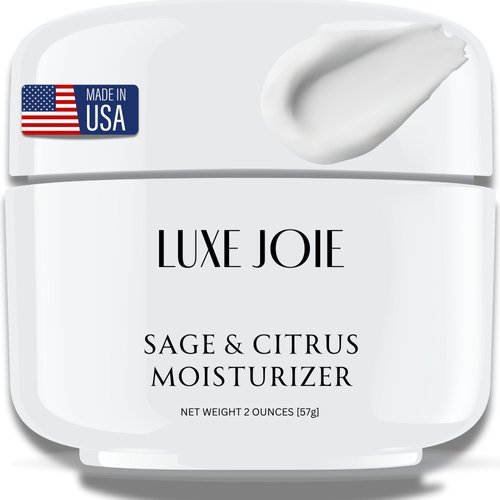 LuxeJoie Sage and Citrus Moisturizer 2 oz Natural Face Cream Oil Free Skin Types Normal, Oily, Combination, Acne Prone Anti-Wrinkle Tighten Lift