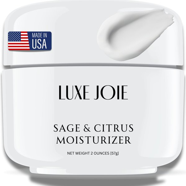 LuxeJoie Sage and Citrus Moisturizer 2 oz Natural Face Cream Oil Free Skin Types Normal, Oily, Combination, Acne Prone Anti-Wrinkle Tighten Lift