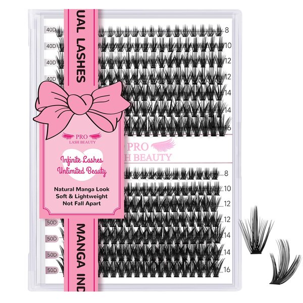 280 Pcs Individual Lashes 40D+50D Mixed Lash Clusters Devil Style Lashes That Look Like Eyelash Extensions Wispy Lashes DIY Individual Lashes At Home (40D+50D-D-8-16mix,Manga)