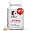 10X Health Optimize Methylated Multivitamin for Men & Women - 34 in 1 Formula with 800 mcg of Vitamin B12, Vitamin E, 5-MTHF, B Complex, NAC, Magnesium & Zinc Multivitamins - 90 Capsules