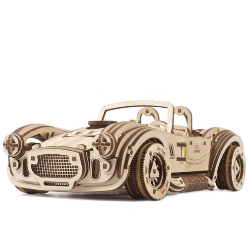 UGEARS Drift Cobra Racing Car Puzzle - Wooden 3D Puzzles for Adults Model Car Kit with Powerful Spring Motor - Retro Racing Car Model Building Kits Adult Puzzles - DIY Miniature Kit - 370 Pcs