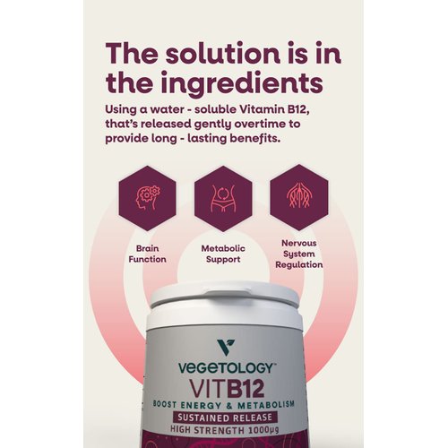 Vegetology Vitamin B12 Supplements – Vegan B12 Vitamins for Energy Support – Vit B12 Vitamin Supplements for All Ages – Vitamin B12 1000 Mcg (60 Tabs)