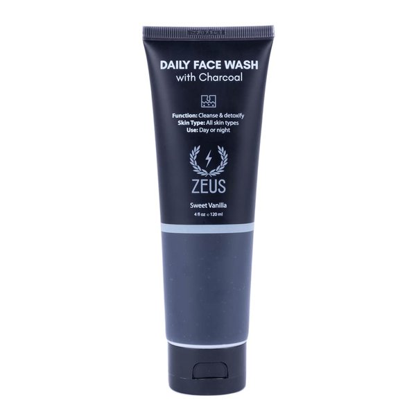 ZEUS Charcoal Face Wash for Men, Deep Cleaning Skin Facial Wash, Daily Exfoliating & Detoxifying Cleanser for All Skin Types (Made in USA) 4 fl. oz.