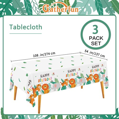 Safari Theme Party Supplies Disposable Tablecloth Plastic Waterproof Table Cover for Jungle Party Safari Birthday Party Decorations, 3 Pack 54X108inch