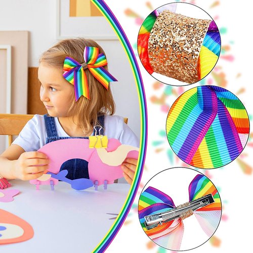 2PCS Gay Pride Day Rainbow Bow Clips for Girls Kids Grosgrain Ribbons Rainbow Hair Clips Bow Hair Pins Headwear Alligator Clips LGBT Accessories for Toddlers Baby Women Party Favors