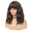 BEAUTIFA Brown Wig with Bangs for Women 14 Inch Shoulder Length Short Bob Wavy Curly Wig Natural Brown Wig Heat Resistant Synthetic Wigs