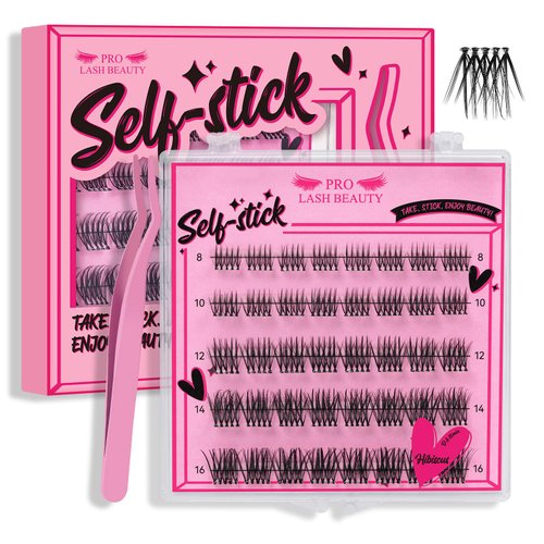 Self Adhesive Eyelashes 40Pcs Lash Clusters Self Stick Lashes Reusable Self-adhesive Lashes No Glue Cluster Lashes Easy for Use(Hibiscus,D-8-16mix)