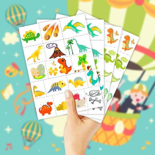 EMOEM Metallic + Glow Kids Tattoos Temporary, Waterproof Tattoo Stickers for Boys and Girls, Metallic Glitter Glow Party Favors Goodie Bag Stuffers (Dinosaur)