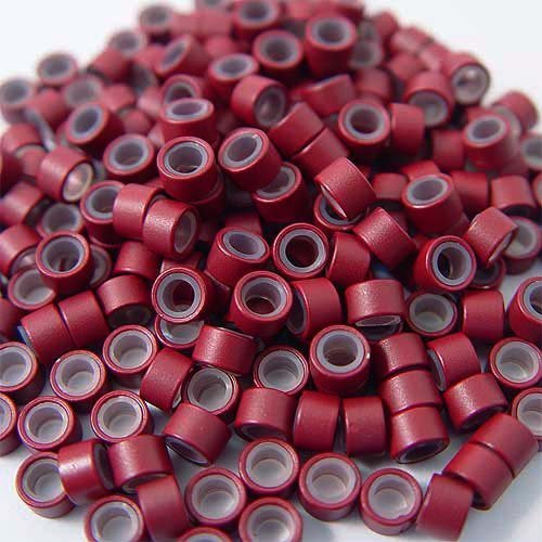 200 PCS 5mm Burgundy Red Color Silicone Lined Micro Rings Links Beads For I Bond Stick Tip Feather Hair Extensions