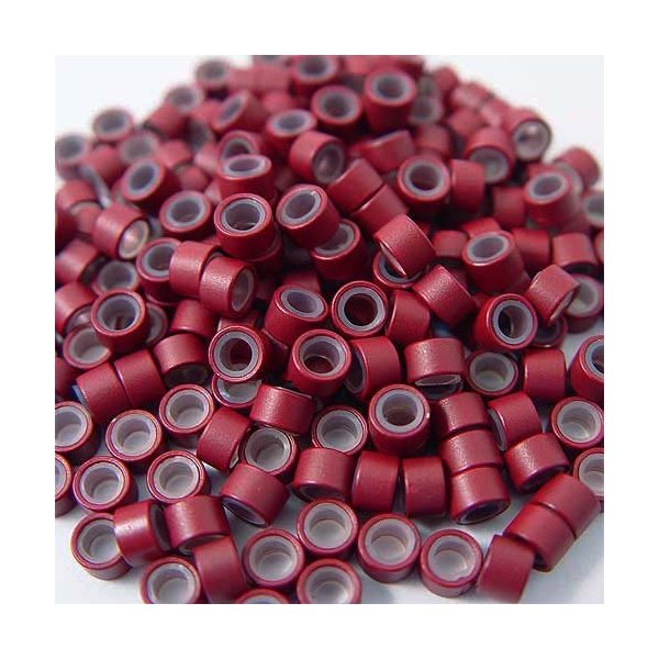 200 PCS 5mm Burgundy Red Color Silicone Lined Micro Rings Links Beads For I Bond Stick Tip Feather Hair Extensions