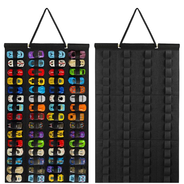 Mi Ya Mi Lai Hanging Storage Organizer for Hot Wheels,Felt Display Case for Hot Wheels Matchbox cars,Wall-Mount Display Case for Hot Wheels Fits for 60 Slots. (Without Accessories)(Black)