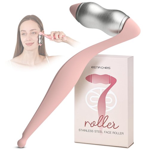 Rena Chris Stainless Steel Face Roller - Metal Facial Massager Tool with Enhanced Contour Fit for Puffiness Reducing, Skin Care Roller Gift for Women (Silver)