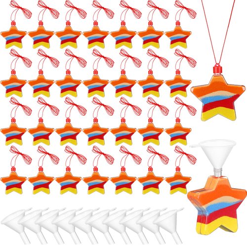 Suttmin 30 Pack Sand Art Bottle Necklaces for Kids Christmas Sand Art Craft Kit Fun Art Party Supplies Favors DIY Art Activity Group Include Clear Plastic Mini Funnels, Sand Not Included