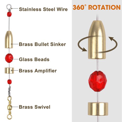 Carolina Fishing Rigs CRR Carolina Ready Rig,6pcs Brass Pre Rigged Carolina Rig with Sinker Weight Beads Barrel Swivels for Bass Saltwater Freshwater