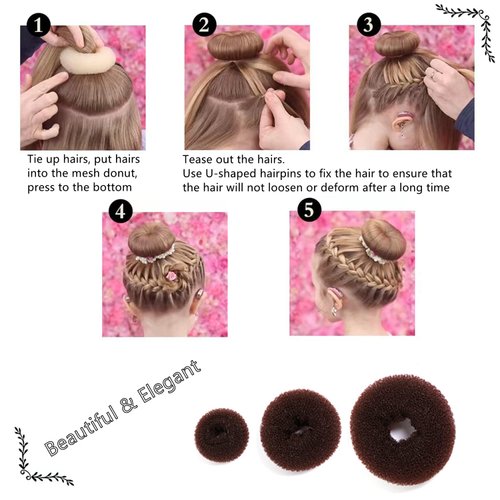 Girls Hair Donut Bun Maker Set, Foam Sponge Hair Bun Donut, Ponytail Hair Tool with 10pcs Bobby Pins, Hair Bun Maker Kit, Women Girls Hair Bun Maker, French Hair Twist Styling Set