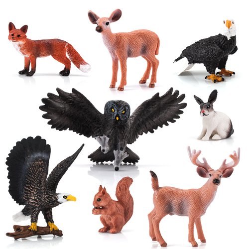 GAICOM Wild Life Woodland Jungle Animal Figure Playsets 8 PCS Bald Eagle White - Tailed Deer Squirrel Red Fox Rabbit Owl Action Figure Toys for Boys Girls Kids