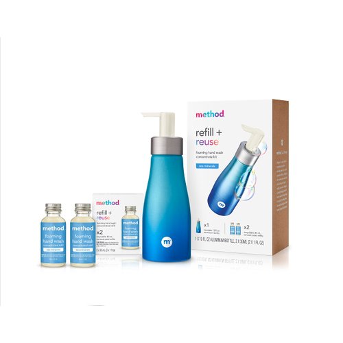 Method Foaming Hand Wash Concentrates Starter Kit, Sea Minerals, 1 Reusable 10 fl oz Bottle and 2 Recyclable 1 fl oz Refills