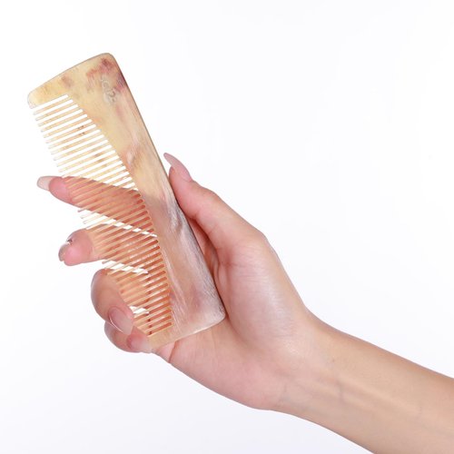 SC123 Real Ox Horn Hair Growth Comb, 5.5 inch Fine Tooth 100% Handmade Combs with Anti-static, Detangling, Massage, Scalp Gua sha for Women, Men