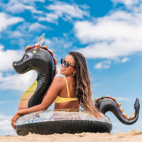 Inflatable Sea Dragon Pool Tube 40 Inch with Glitter Fun Swim Ring by PoolCandy for Kids & Adults.