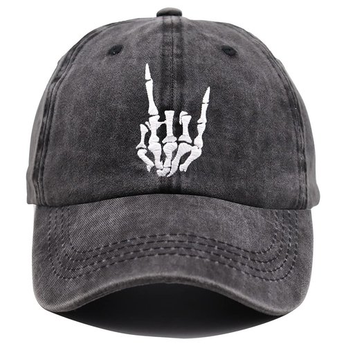 Skeleton Hand Hat, Skull Finger Baseball Cap Adjustable Washed Distressed Denim for Men Women