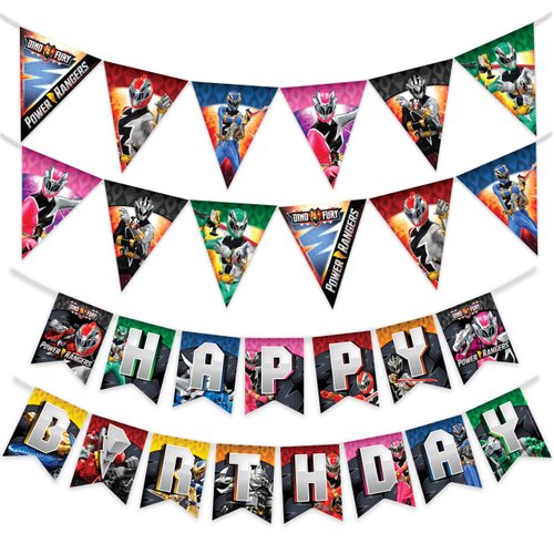 Treasures Gifted Power Rangers Banner Set of 3 - (1) Power Rangers Birthday Banner &amp; (2) Triangle...