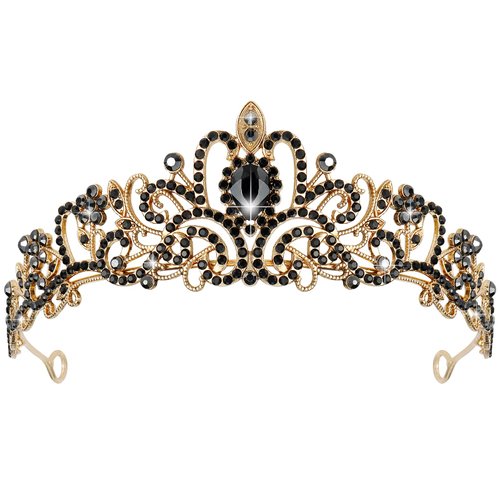 YISSION Black Crown and Tiara Gothic Tiaras Halloween Queen Crowns for Women Girls Birthday Tiara Princess Crown Bridal Hair Accessories for Halloween Wedding Prom Party Cosplay