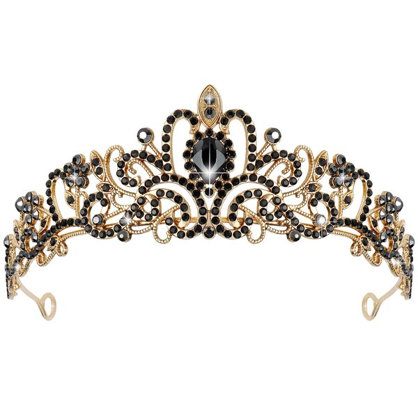 YISSION Black Crown and Tiara Gothic Tiaras Halloween Queen Crowns for Women Girls Birthday Tiara Princess Crown Bridal Hair Accessories for Halloween Wedding Prom Party Cosplay