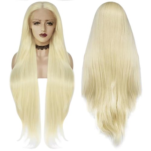 Ebingoo 38 Inches Blonde Lace Front Wig + Wig Cap 613 Platinum Blonde Wig For Women Girls Long Ho...