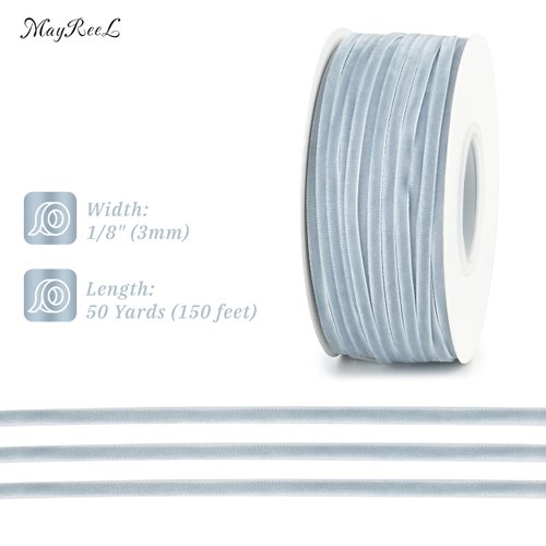 Mayreel 1/8 Inch Velvet Ribbon Thin Dusty Blue Velvet Ribbon Vintage Velvet Ribbon Narrow Ribbon for Wedding Invitations, Gift Wrapping, and Party Favour Boxes, 50 Yards Long