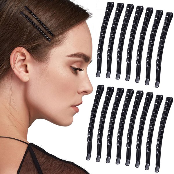 OIIKI 20 Pcs Black Rhinestone Bobby Pins, Shiny Crystal Diamond Hair Pins for Women, Metal Hair Barrettes Hairpins, Decorative Hair Accessories for Daily Use or Parties