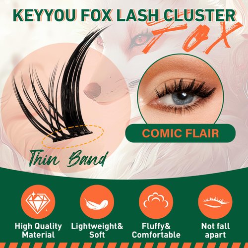 Lash Extension Kit KEYYOU Fox Family Lash Clusters Eyelash Extension Kit with Lash Bond and Seal,Tweezers,Remover for Fluffy DIY lash extension kit（HX01）