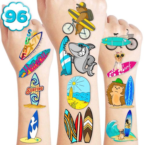 Generic 133 PCS Surf Temporary Tattoos Stickers Theme Surfing Surfboard Themed Birthday Party Decorations Favors Decor Supplies Gifts for Boys Girls School Classroom Prizes Rewards