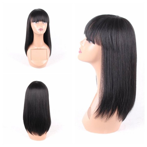 HAIRWAY Straight Wigs with 50% Human Hair and 50% Premium Japanese Fiber Like Real Human Hair Wig for Black Women Synthetic Wigs Straight Hair with Bangs for Daily Wear 14inches #1B