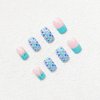 24pcs Square Press on Nails Medium Fake Nails Glossy Glue on Nails Blue Green with Butterfly Nail Sequin Design False Nails Acrylic Full Cover Stick on Nails for Women Manicure