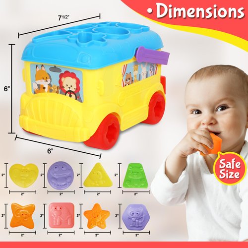 Playkidiz Bus Shape Sorter Toy - Kids Block Sorter with 16 Colorful Shapes - Sorting Toys for Toddlers 1-3 - Creative Play Learning Skills Development