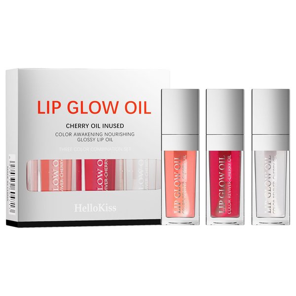 Yanqina 3Pcs Hydrating Lip Glow Oil - Moisturizing Tinted Lip Gloss Plumping Nourishing Shiny Long-Lasting Lip Stain with Cherry Seed Oil 0.27 fl.oz (Set A)